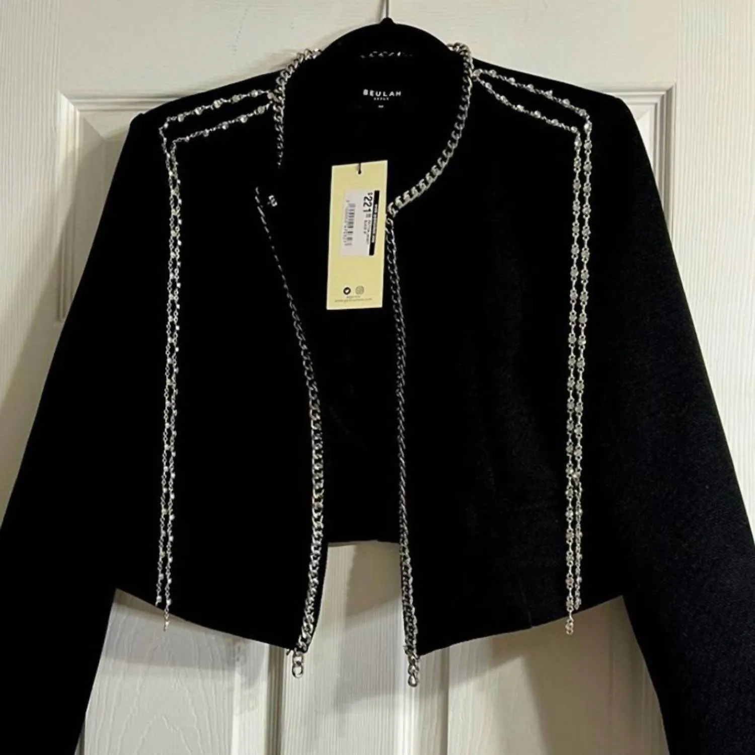 Silver Chain Crop Blazer In Black