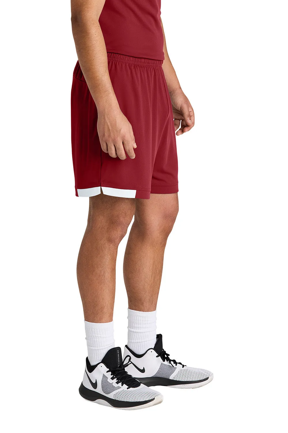 Sport-Tek Mens Club Moisture Wicking Shorts - Deep Red/White