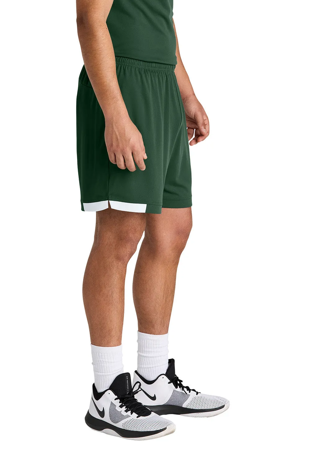 Sport-Tek Mens Club Moisture Wicking Shorts - Forest Green/White