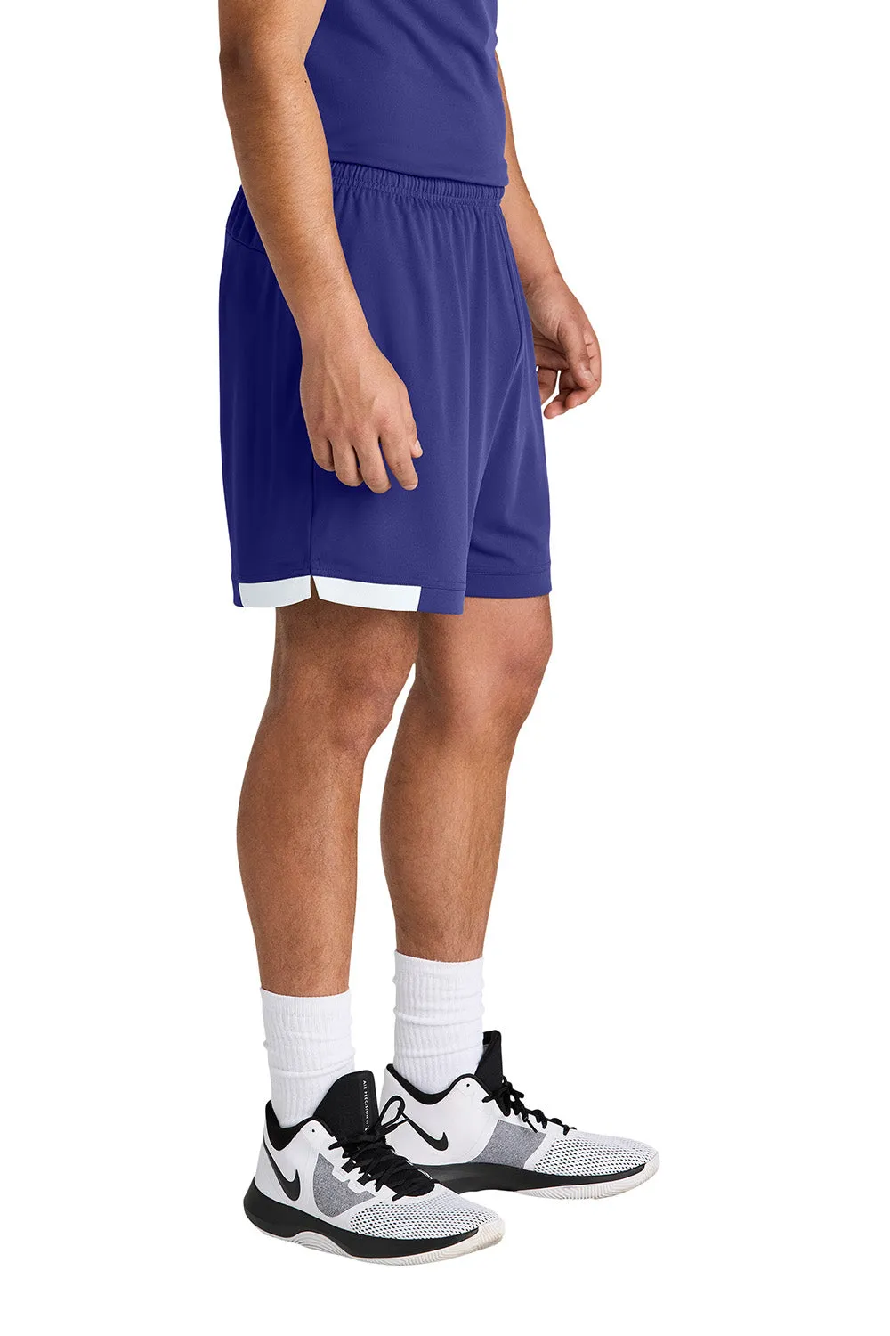 Sport-Tek Mens Club Moisture Wicking Shorts - Purple/White