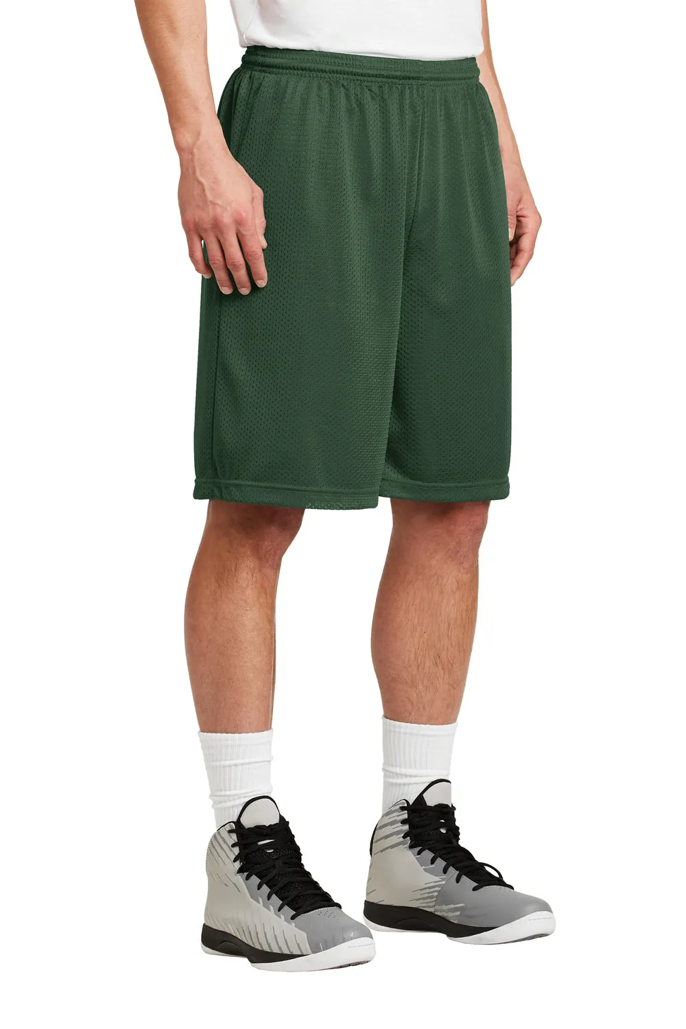 Sport-Tek Mens Moisture Wicking Classic Mesh Long Shorts - Forest Green - Closeout