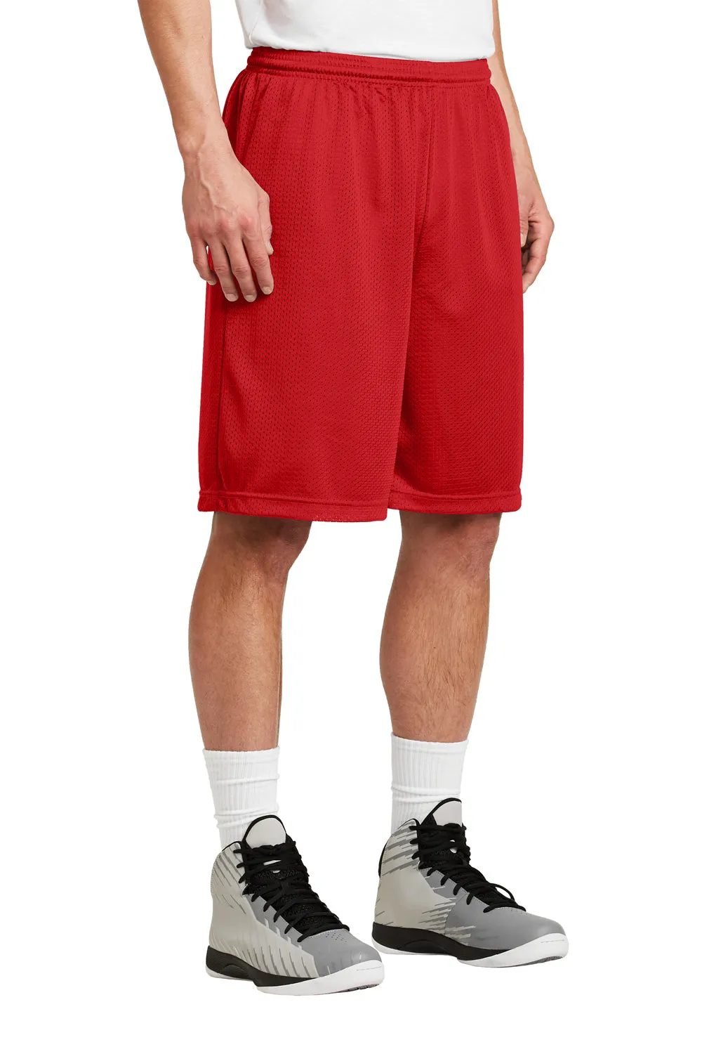 Sport-Tek Mens Moisture Wicking Classic Mesh Long Shorts - True Red - Closeout