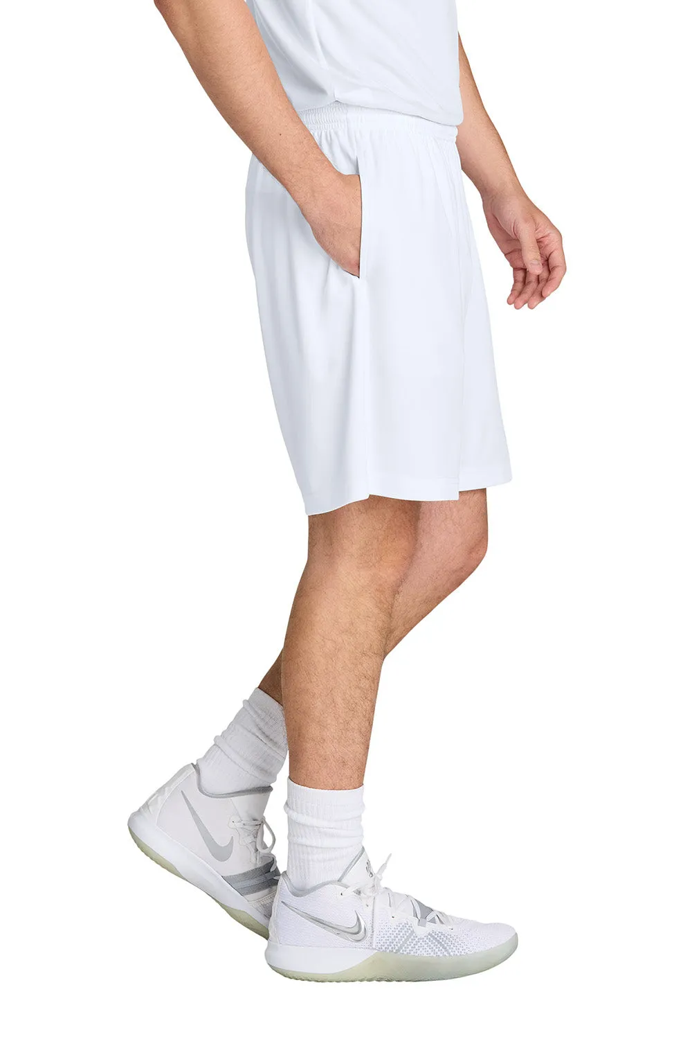 Sport-Tek Mens Moisture Wicking Competitor Athletic Shorts w/ Pockets - White