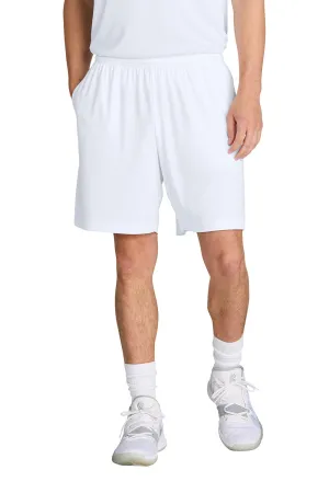 Sport-Tek Mens Moisture Wicking Competitor Athletic Shorts w/ Pockets - White