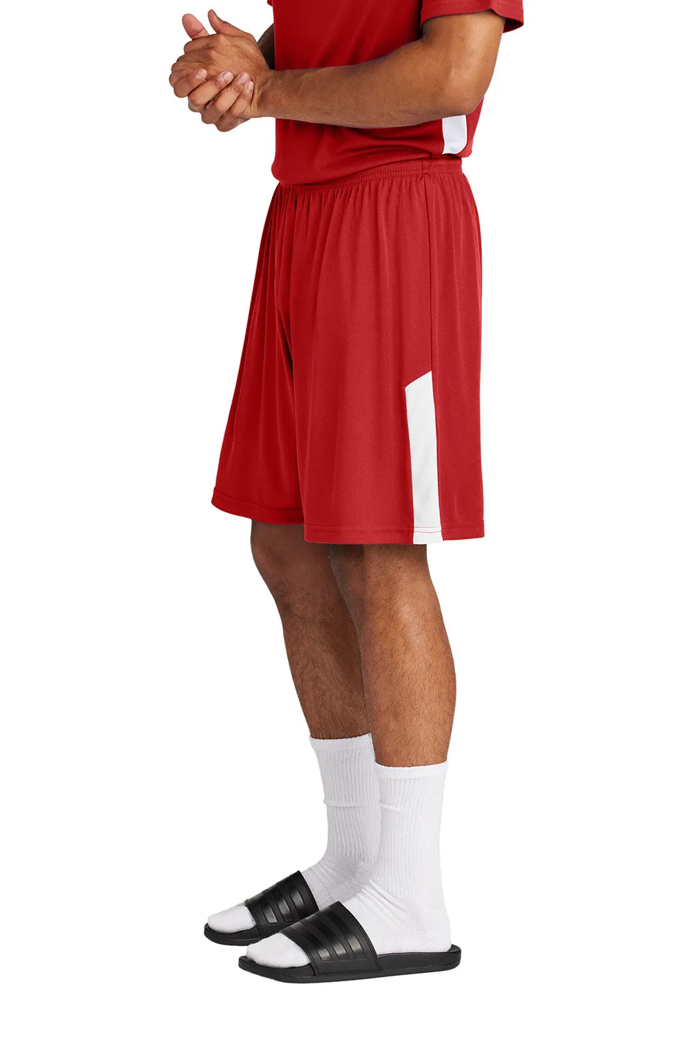 Sport-Tek Mens Moisture Wicking Competitor United Athletic Shorts - Deep Red/White