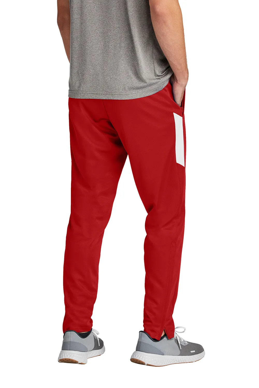 Sport-Tek Mens Moisture Wicking Travel Pants w/ Pockets - Deep Red/White