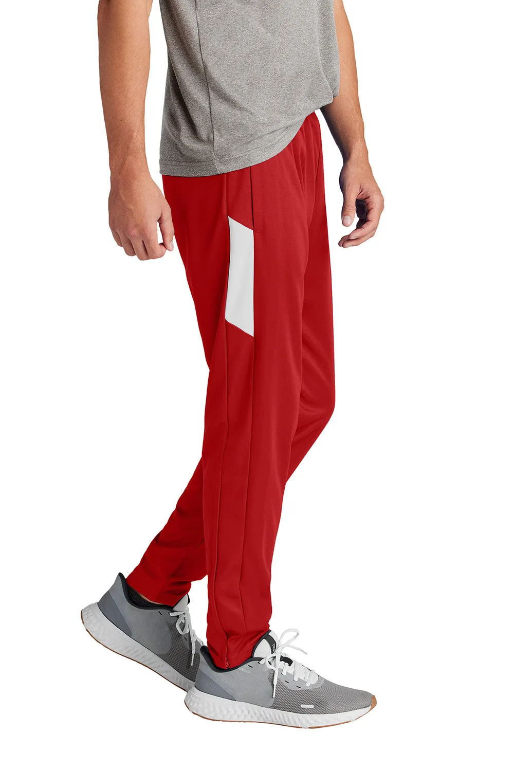Sport-Tek Mens Moisture Wicking Travel Pants w/ Pockets - Deep Red/White