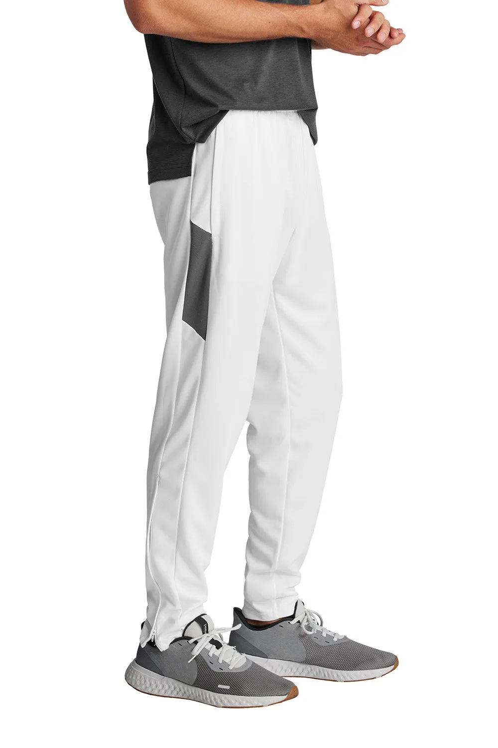 Sport-Tek Mens Moisture Wicking Travel Pants w/ Pockets - White/Iron Grey