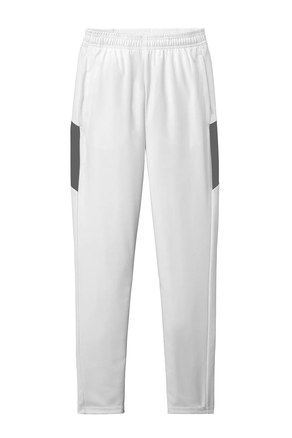 Sport-Tek Mens Moisture Wicking Travel Pants w/ Pockets - White/Iron Grey