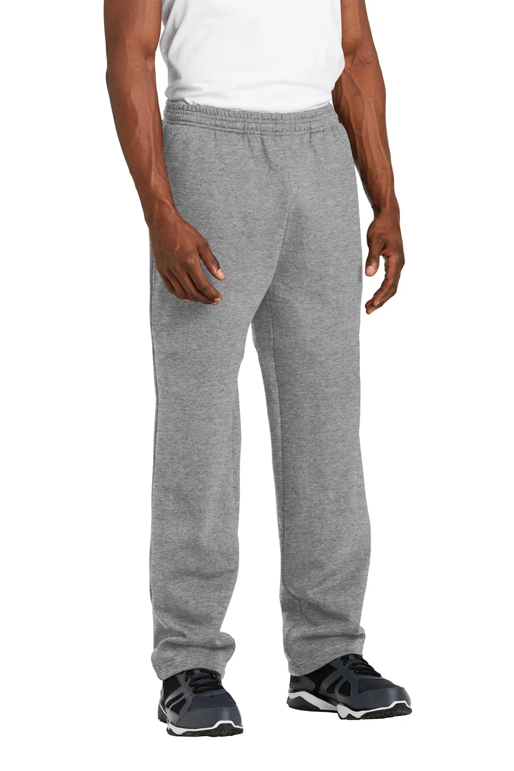 Sport-Tek Mens Open Bottom Sweatpants w/ Pockets - Heather Vintage Grey