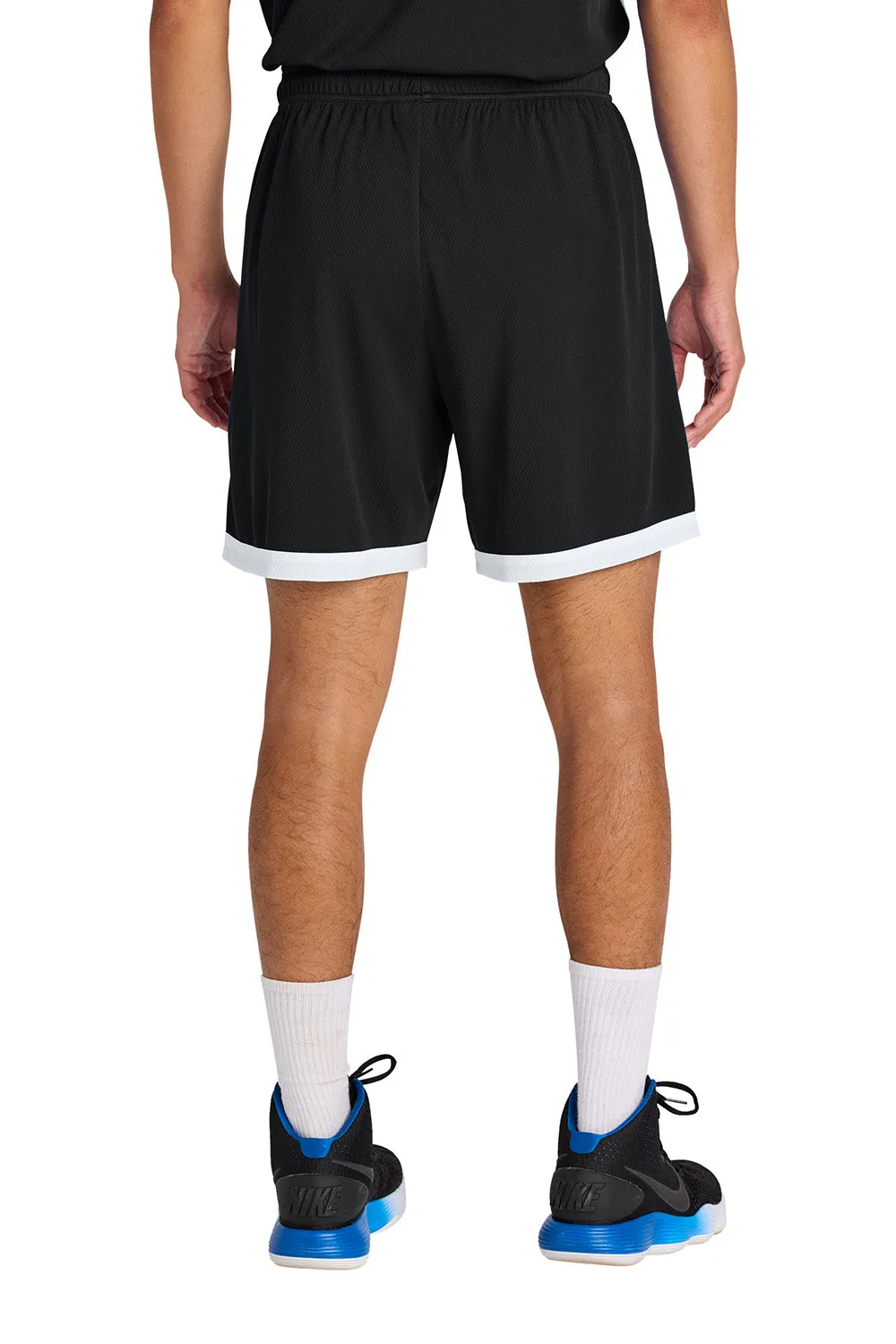 Sport-Tek Mens Rival Moisture Wicking Basketball Shorts - Black/White