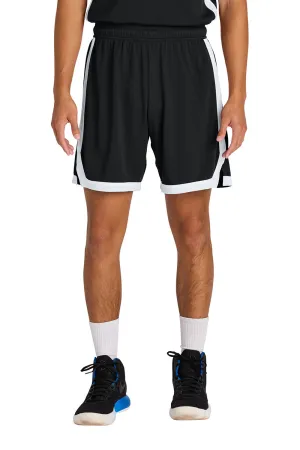 Sport-Tek Mens Rival Moisture Wicking Basketball Shorts - Black/White