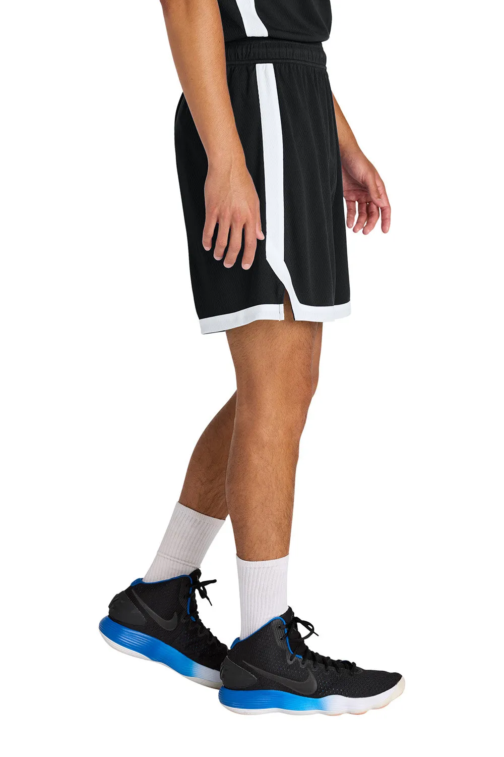 Sport-Tek Mens Rival Moisture Wicking Basketball Shorts - Black/White