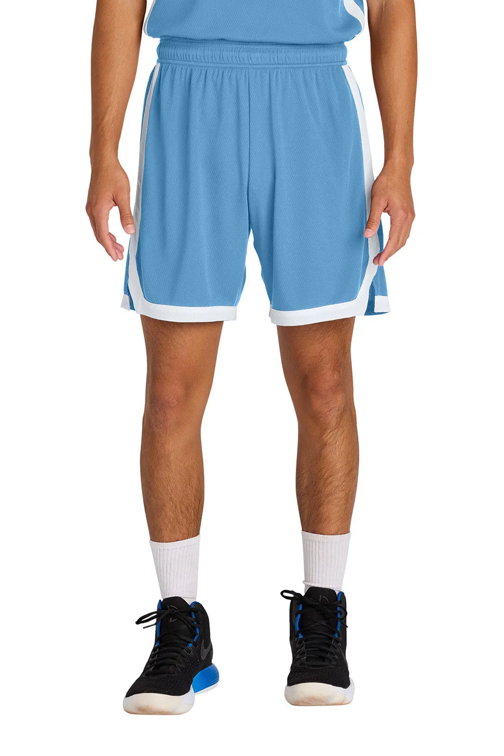 Sport-Tek Mens Rival Moisture Wicking Basketball Shorts - Carolina Blue/White