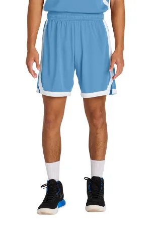 Sport-Tek Mens Rival Moisture Wicking Basketball Shorts - Carolina Blue/White