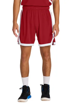 Sport-Tek Mens Rival Moisture Wicking Basketball Shorts - Deep Red/White