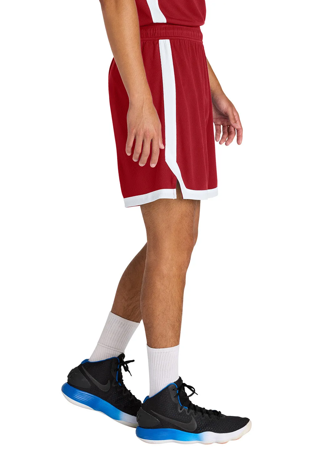 Sport-Tek Mens Rival Moisture Wicking Basketball Shorts - Deep Red/White