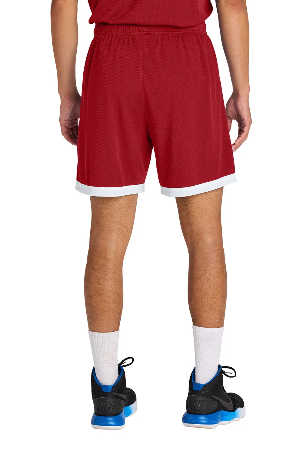 Sport-Tek Mens Rival Moisture Wicking Basketball Shorts - Deep Red/White