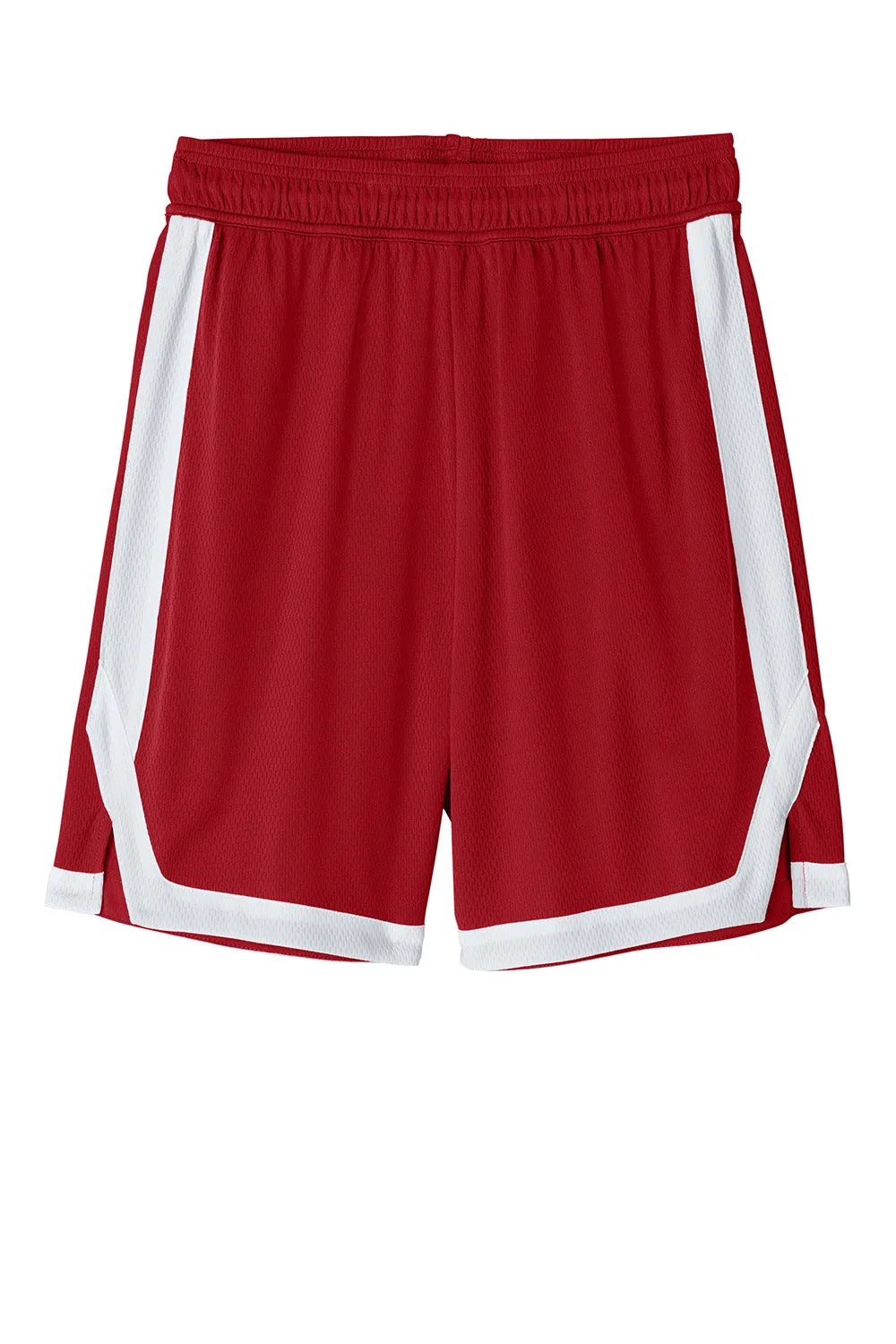 Sport-Tek Mens Rival Moisture Wicking Basketball Shorts - Deep Red/White