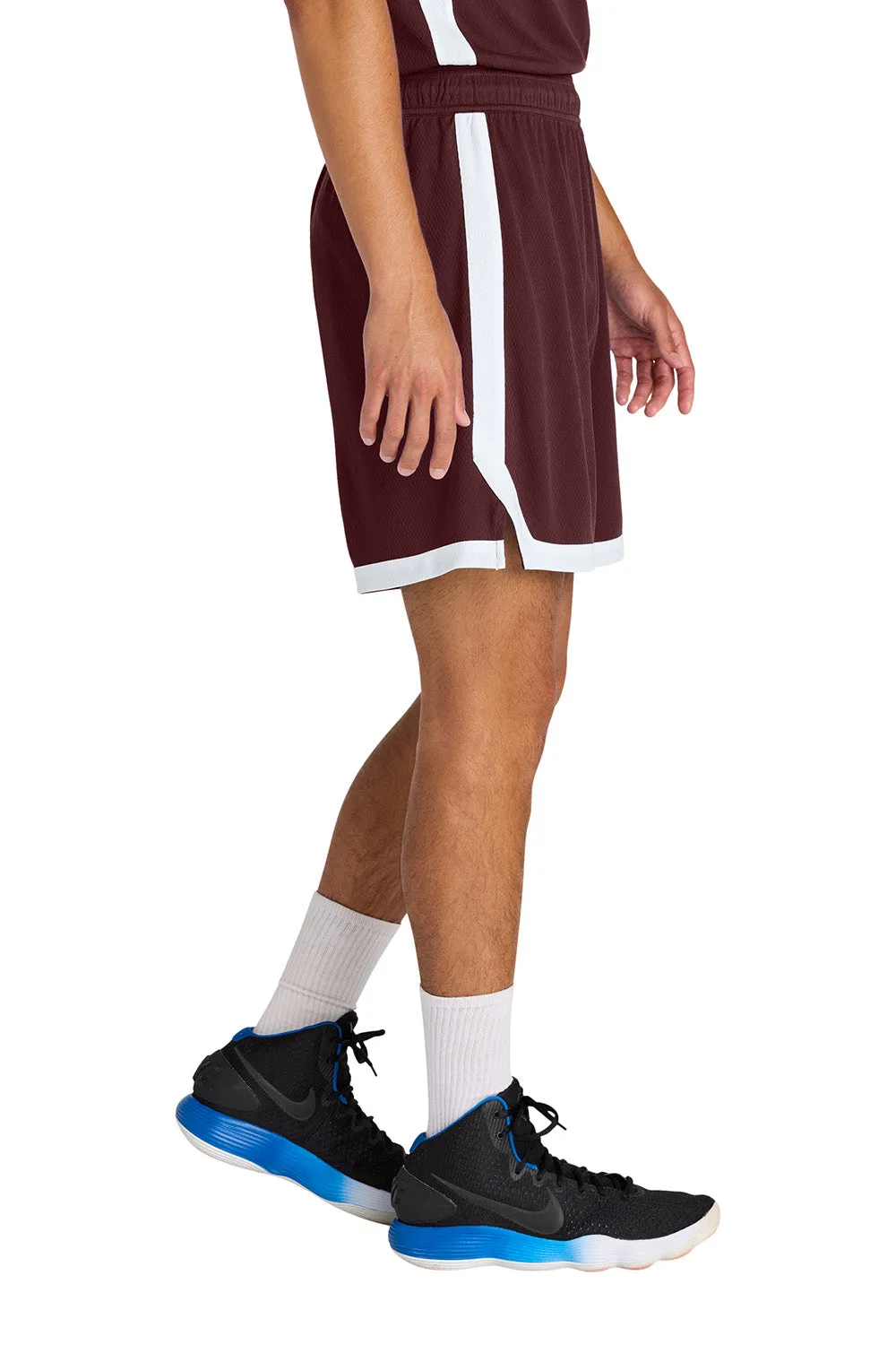 Sport-Tek Mens Rival Moisture Wicking Basketball Shorts - Maroon/White