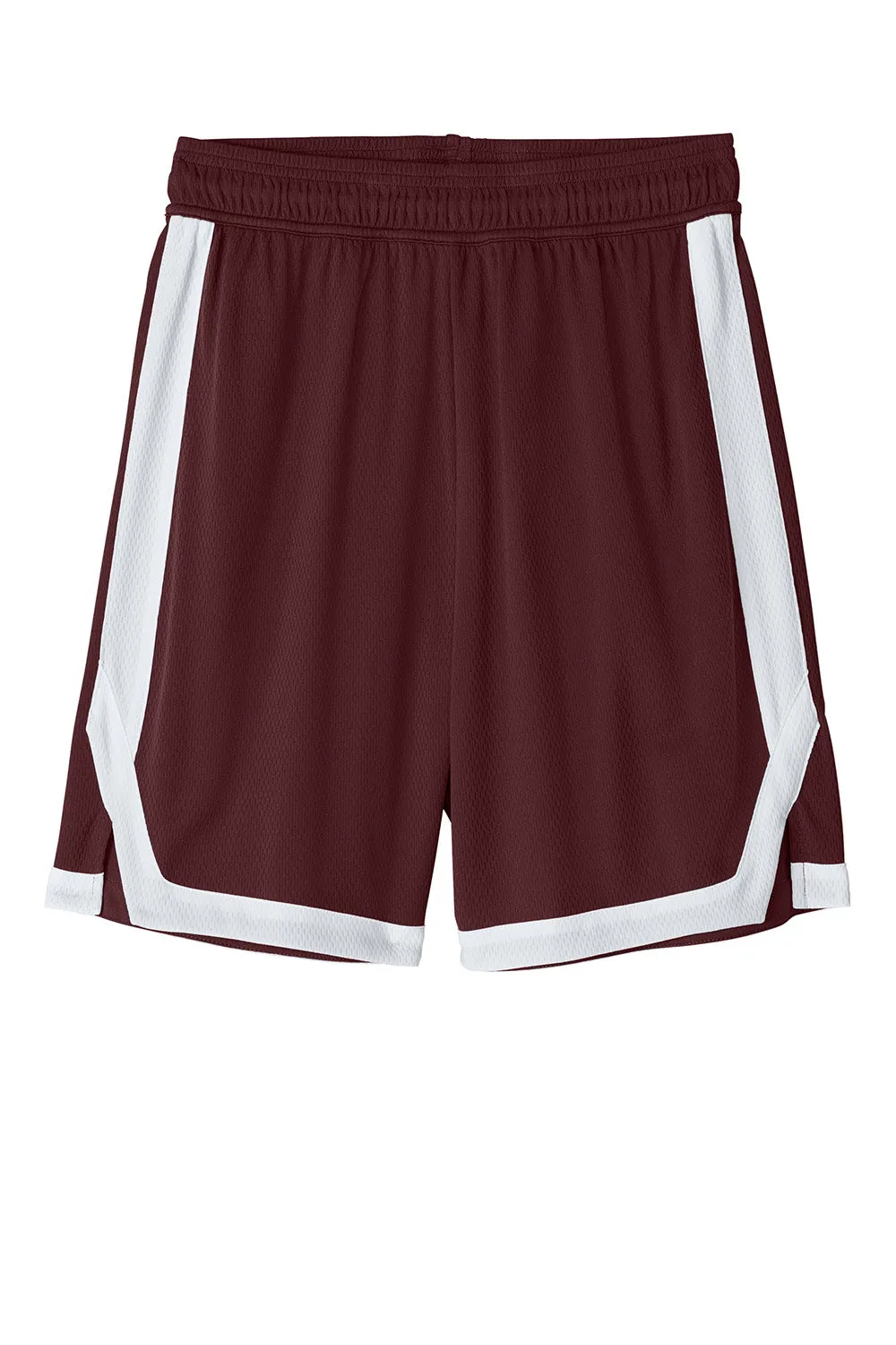 Sport-Tek Mens Rival Moisture Wicking Basketball Shorts - Maroon/White
