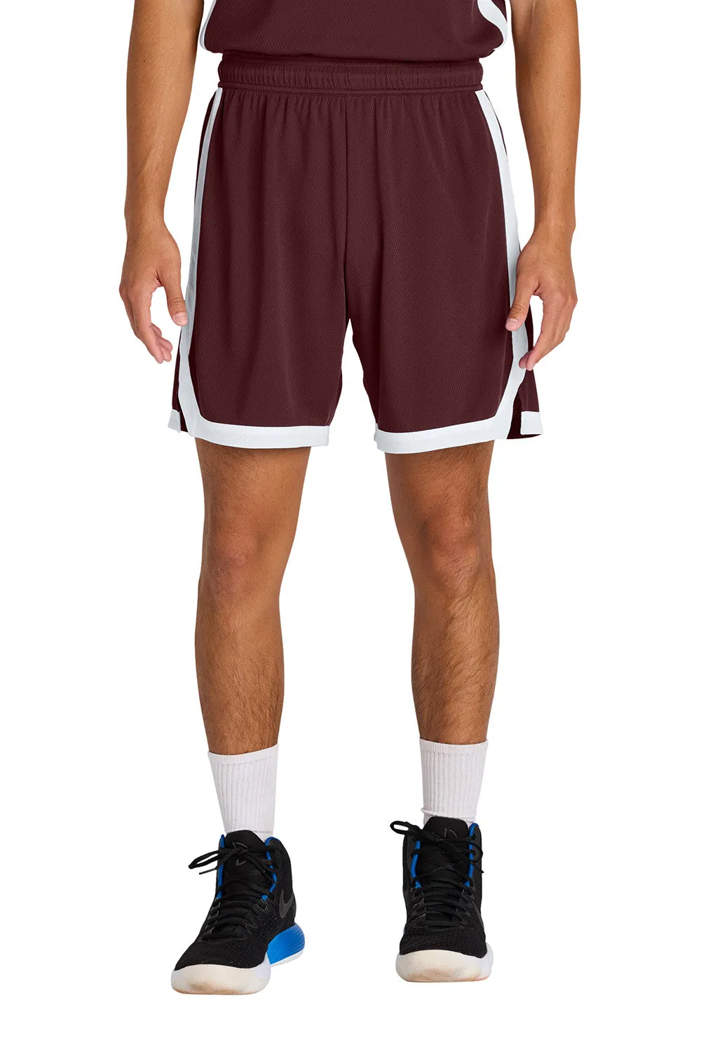 Sport-Tek Mens Rival Moisture Wicking Basketball Shorts - Maroon/White