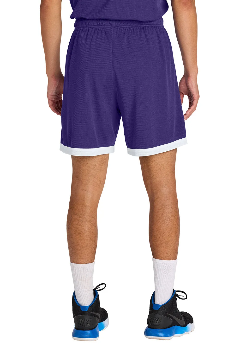 Sport-Tek Mens Rival Moisture Wicking Basketball Shorts - Purple/White