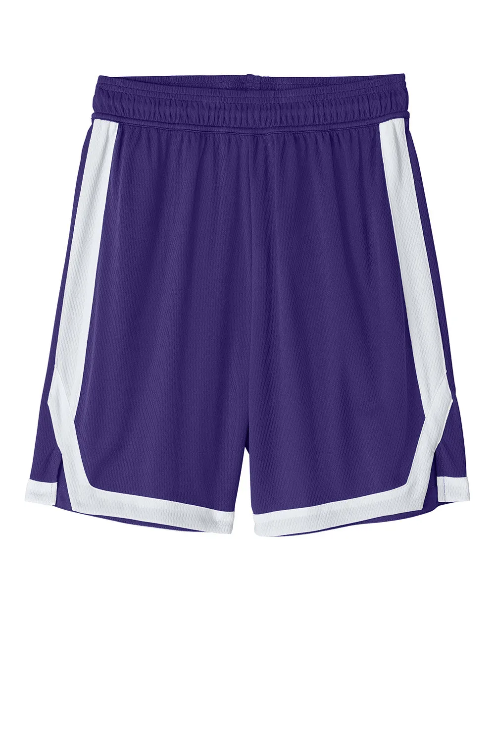 Sport-Tek Mens Rival Moisture Wicking Basketball Shorts - Purple/White