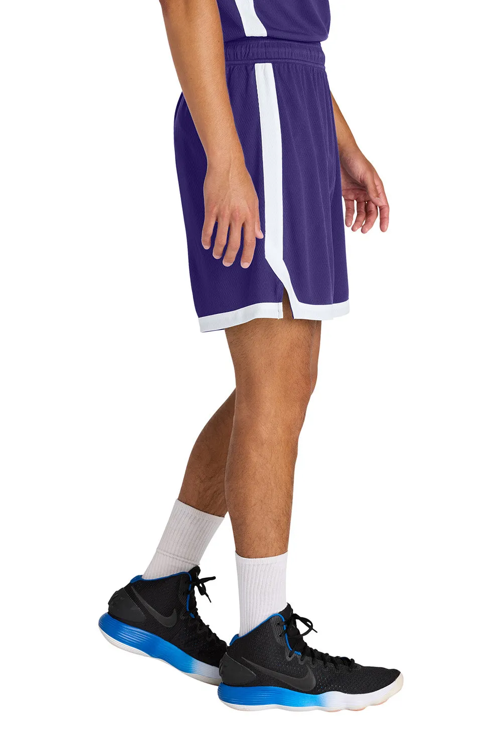 Sport-Tek Mens Rival Moisture Wicking Basketball Shorts - Purple/White