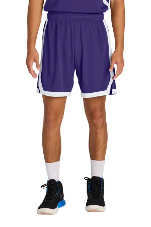 Sport-Tek Mens Rival Moisture Wicking Basketball Shorts - Purple/White