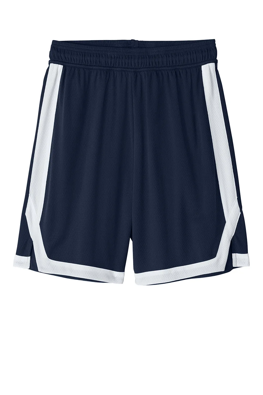 Sport-Tek Mens Rival Moisture Wicking Basketball Shorts - True Navy Blue/White