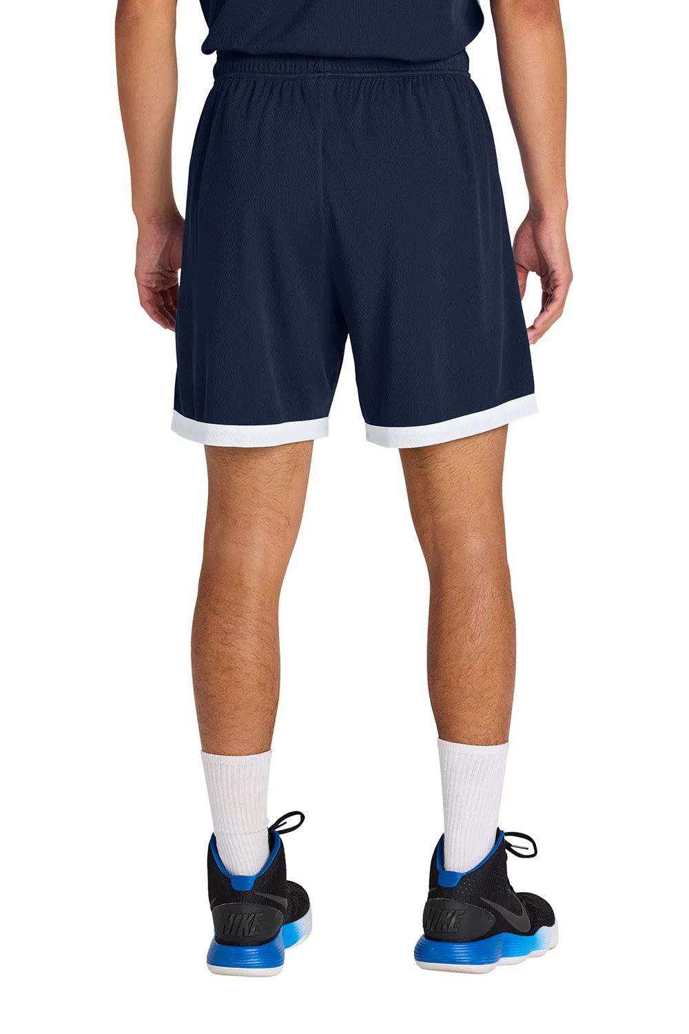 Sport-Tek Mens Rival Moisture Wicking Basketball Shorts - True Navy Blue/White