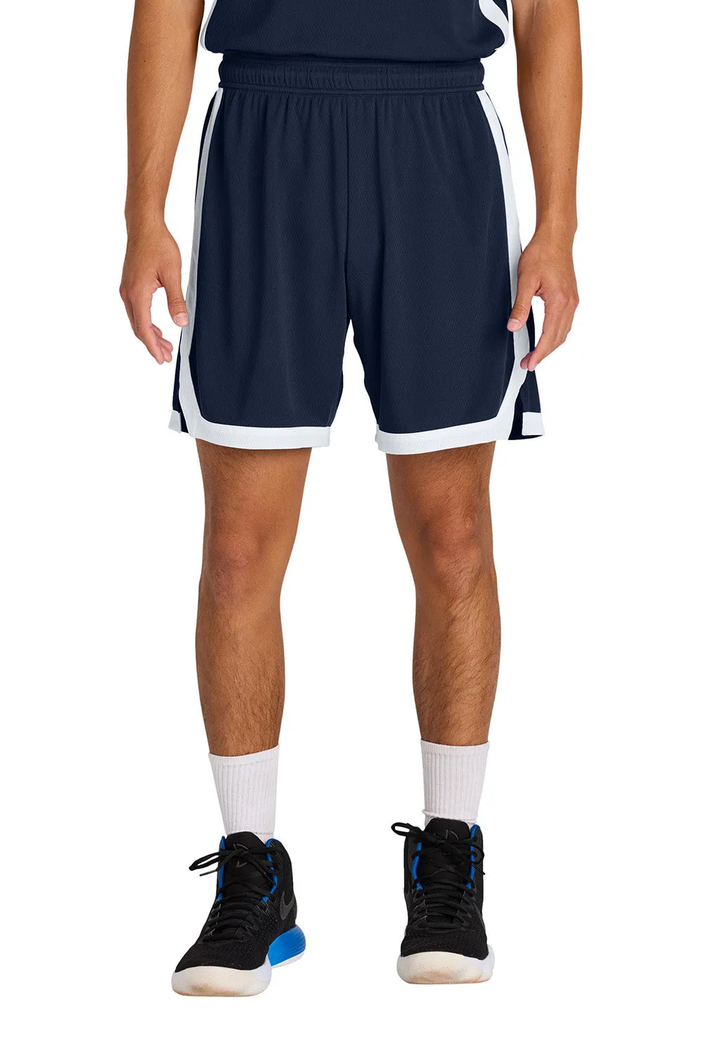 Sport-Tek Mens Rival Moisture Wicking Basketball Shorts - True Navy Blue/White