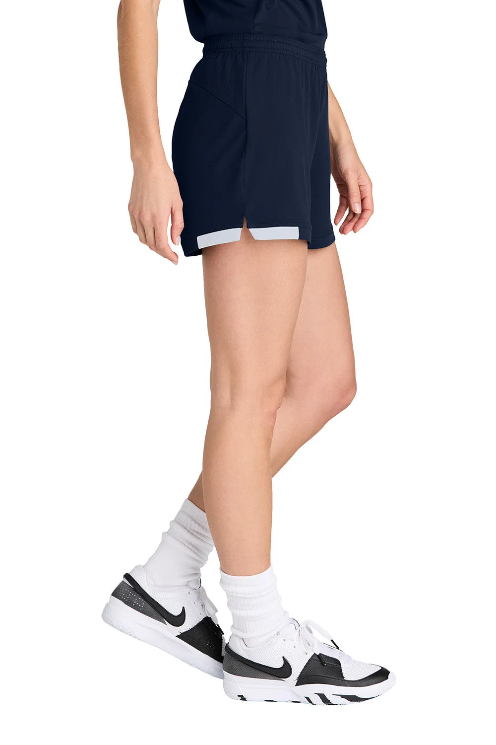Sport-Tek Womens Club Moisture Wicking Shorts - True Navy Blue/White