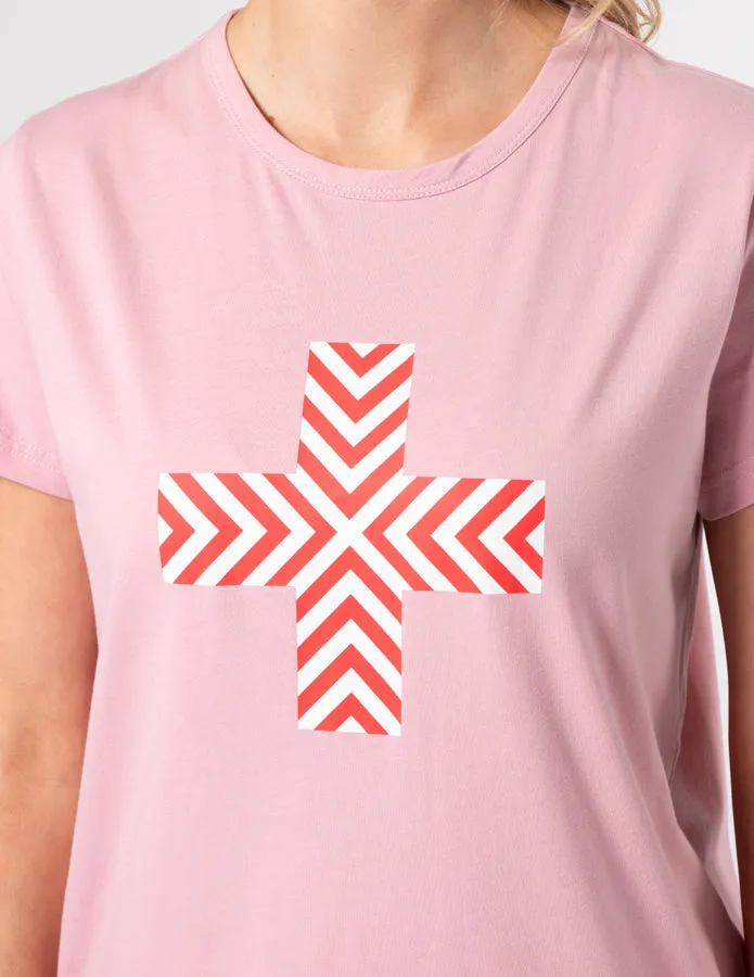 Stella   Gemma T-Shirt Blush Red Chevron Cross