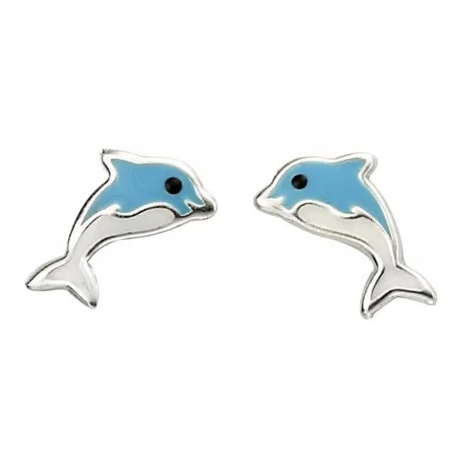 Boucles d'oreilles à clous Dauphin Bleu en Argent Sterling A2057 Beginnings Jewellery