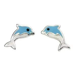 Boucles d'oreilles à clous Dauphin Bleu en Argent Sterling A2057 Beginnings Jewellery