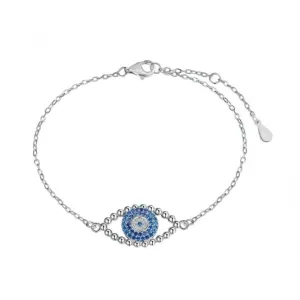 Bracelet en Argent Sterling Plaqué Rhodium avec Œil Bleu Maléfique ERLB055 Ania Haie Jewellery