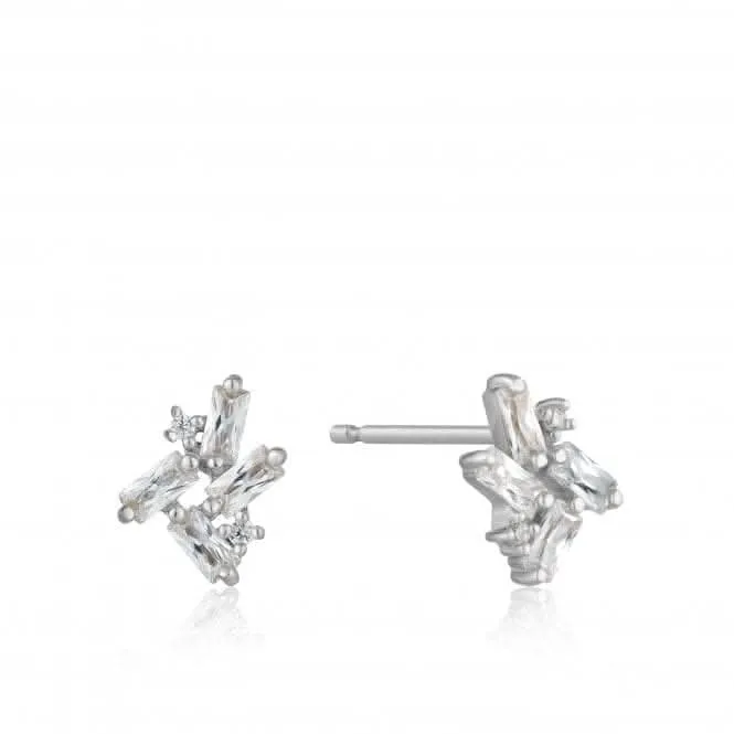 Boucles d'oreilles à clous en argent sterling plaqué rhodium avec motif en grappe E018-05H Ania Haie Jewellery