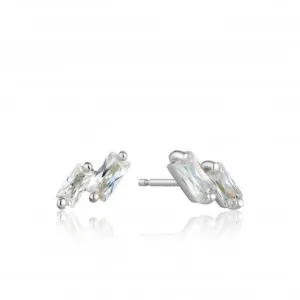 Boucles d'oreilles à clous en argent sterling plaqué rhodium brillant E018-07H Ania Haie Jewellery