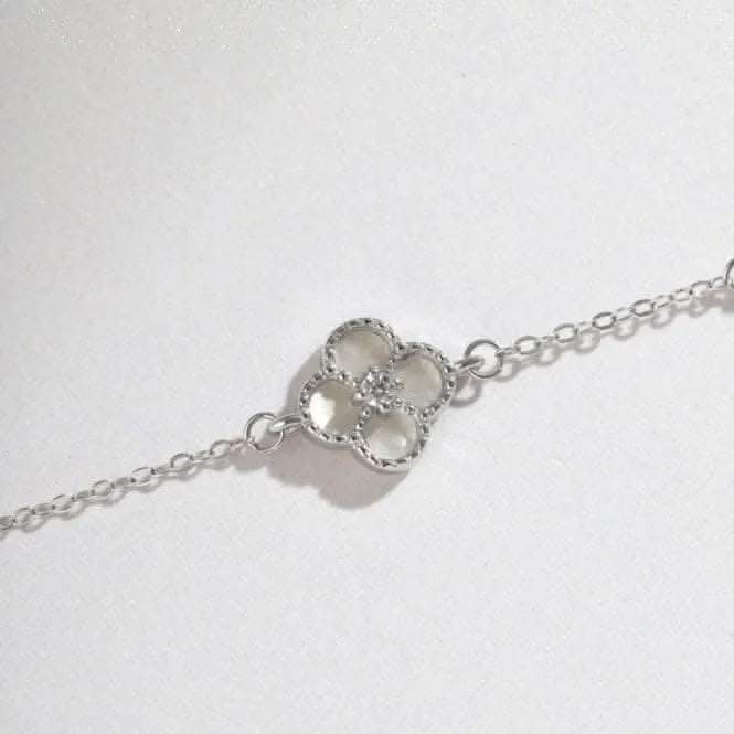 Bracelet en argent sterling plaqué rhodium blanc chanceux à 4 feuilles ERLB044 Ania Haie Jewellery