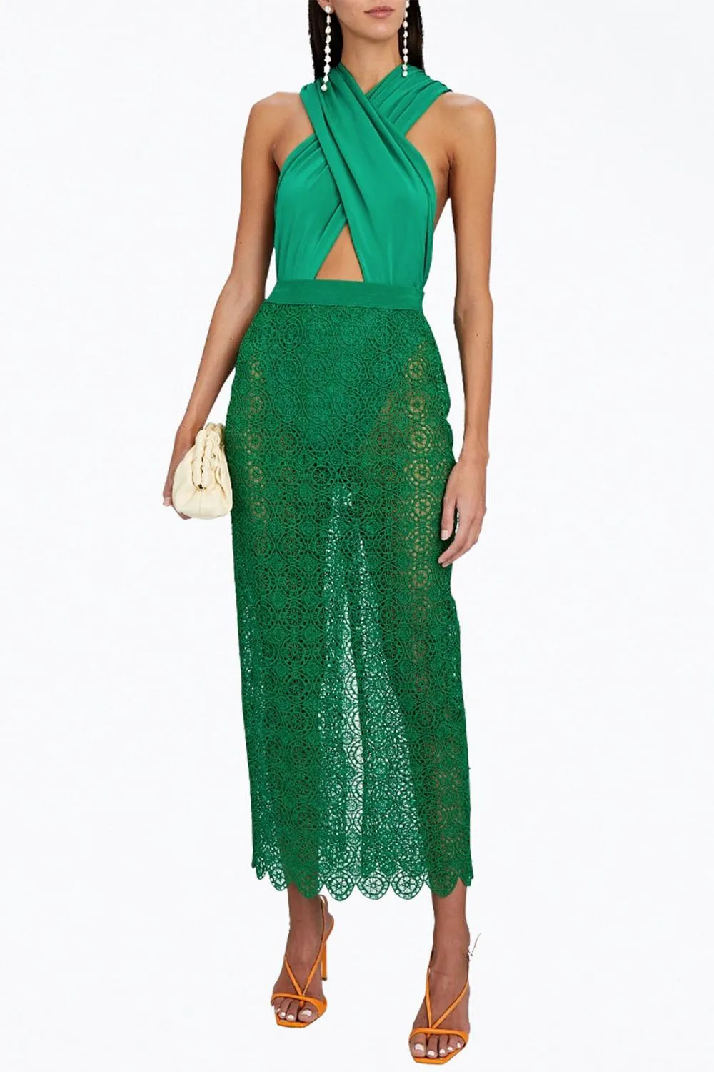 Tara Cross-Front Slinky Jersey Bodysuit In Poison Green