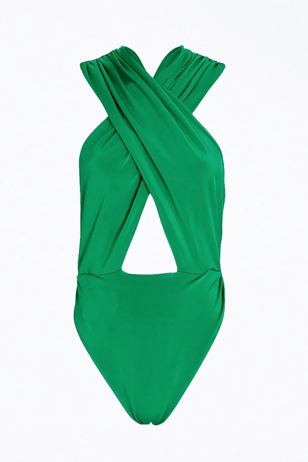Tara Cross-Front Slinky Jersey Bodysuit In Poison Green