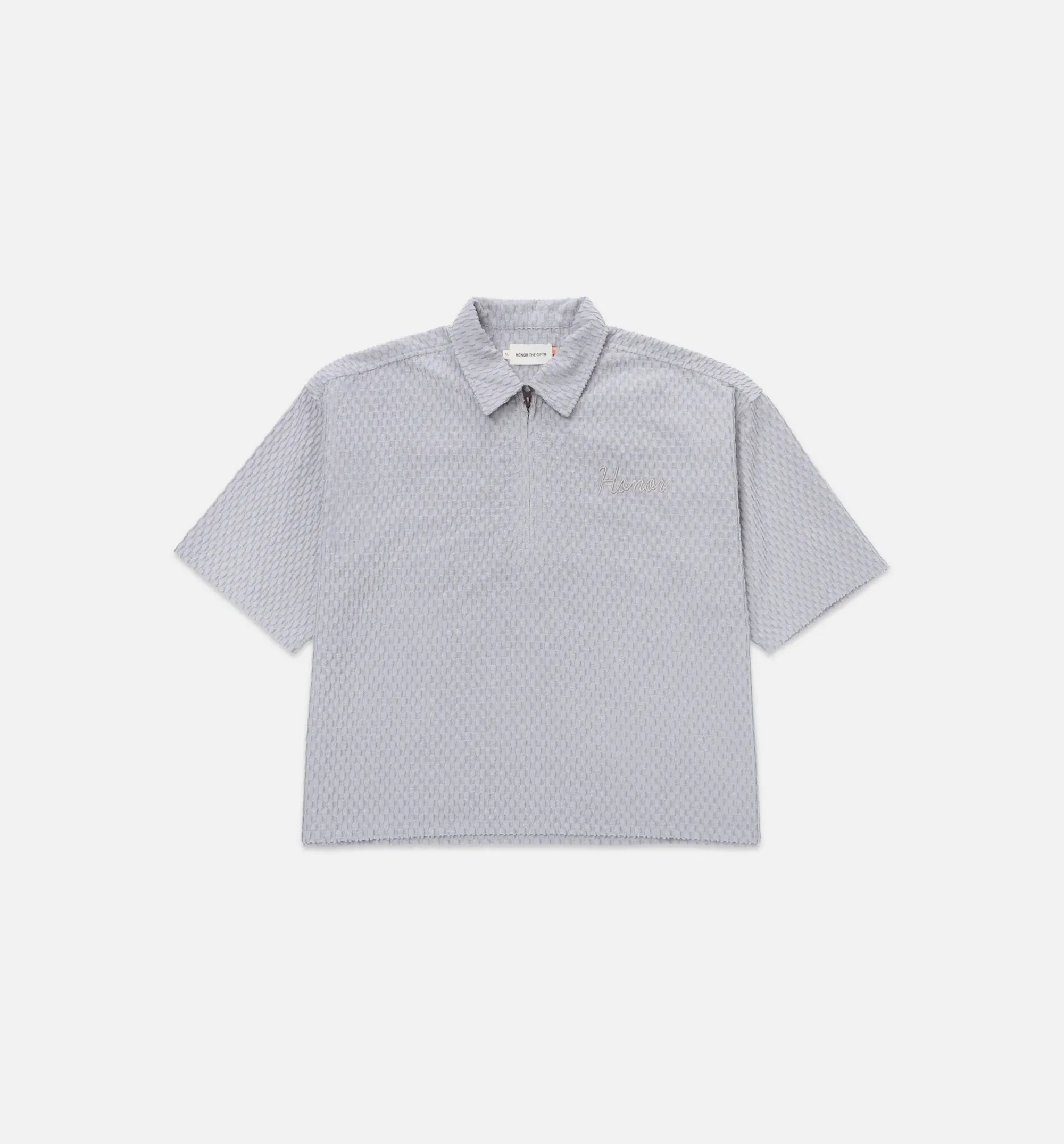 Textured Knit Quarter Zip Mens Short Sleeve Shirt - Grey
