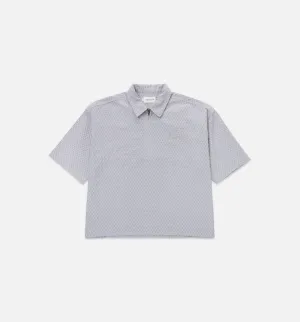 Textured Knit Quarter Zip Mens Short Sleeve Shirt - Grey