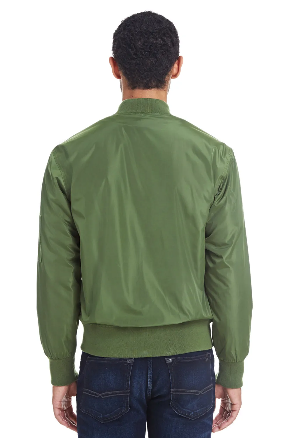 Threadfast Apparel Mens Bomber Full Zip Jacket - Army Green