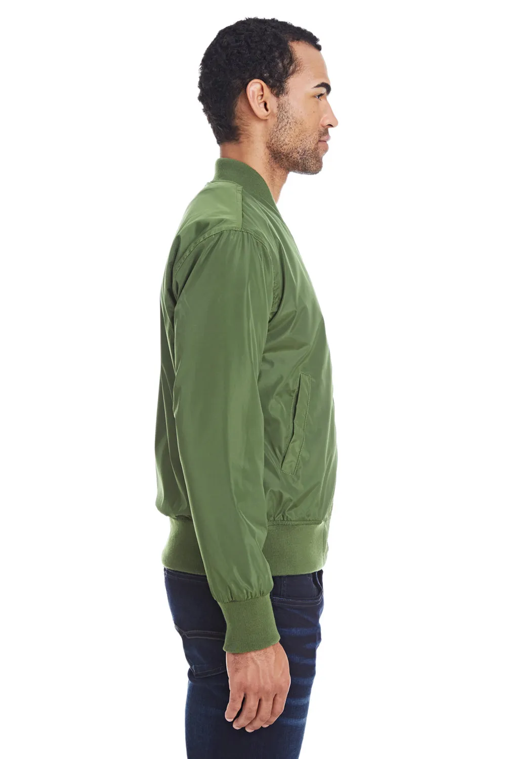 Threadfast Apparel Mens Bomber Full Zip Jacket - Army Green