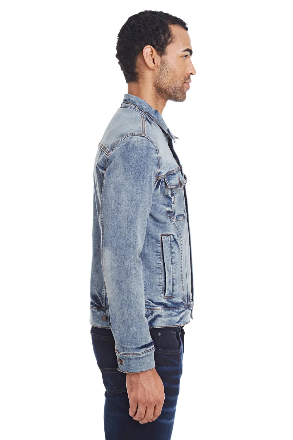 Threadfast Apparel Mens Button Down Denim Jacket - Light Blue