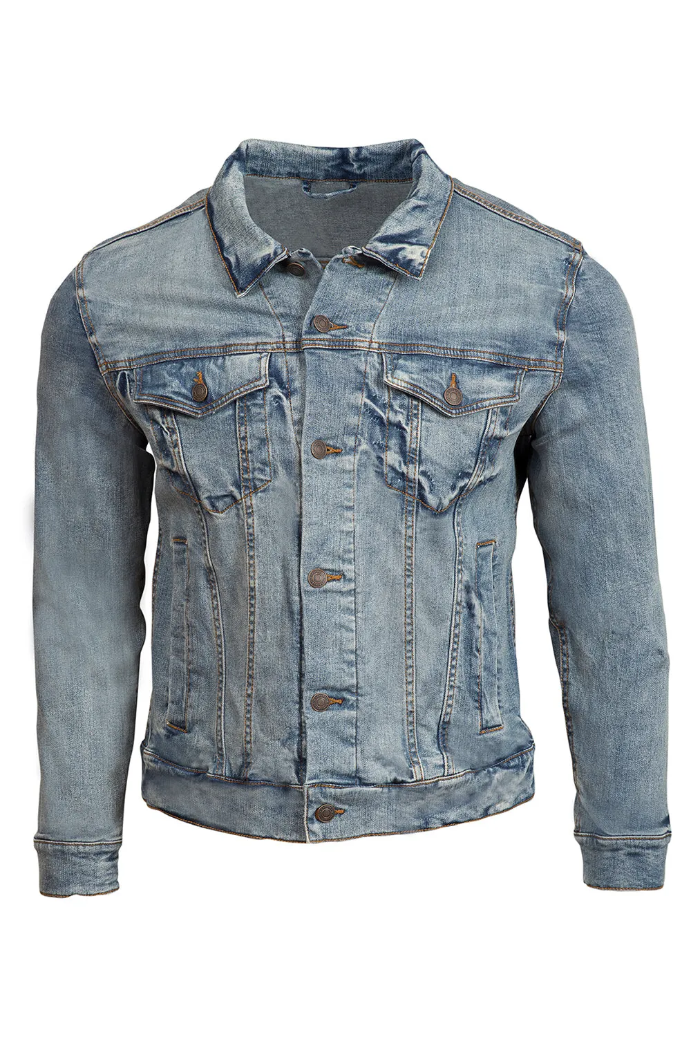 Threadfast Apparel Mens Button Down Denim Jacket - Light Blue