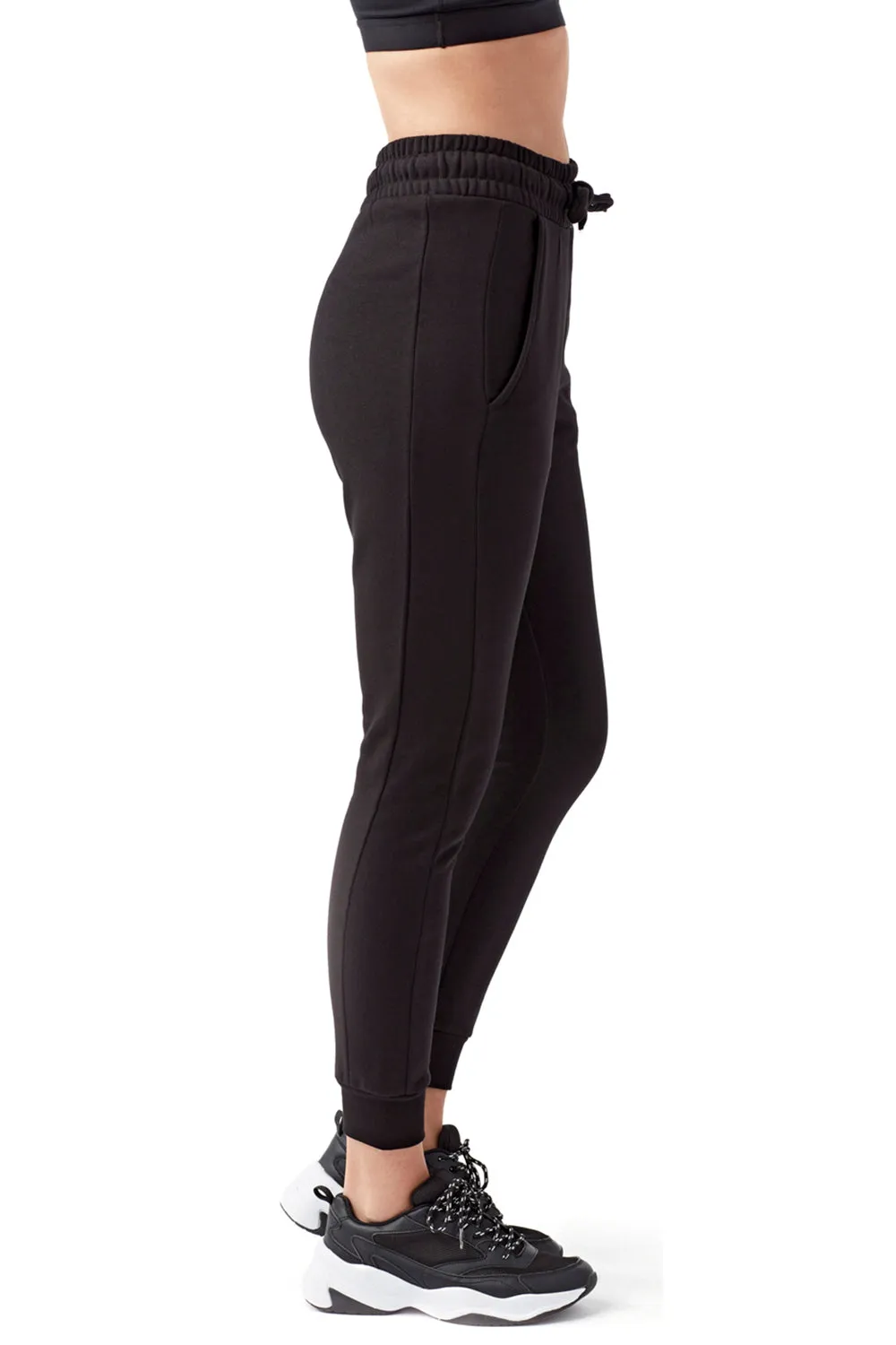 TriDri Womens Maria Fitted Jogger Sweatpants w/ Pockets - Black